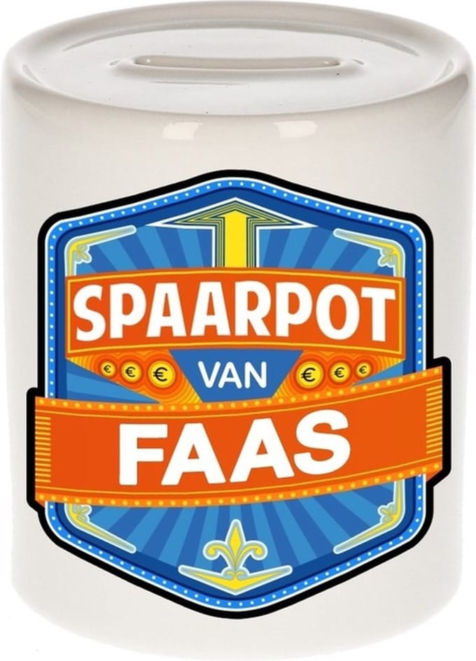 Bellatio Decorations Kinder spaarpot met naam - Faas - keramiek - met dop - wit - Sparen - Spaargeld van Faas