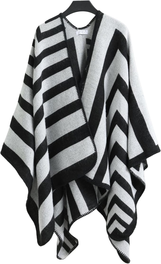 Emilie scarves - poncho - cape - omslagdoek - zwart grijs