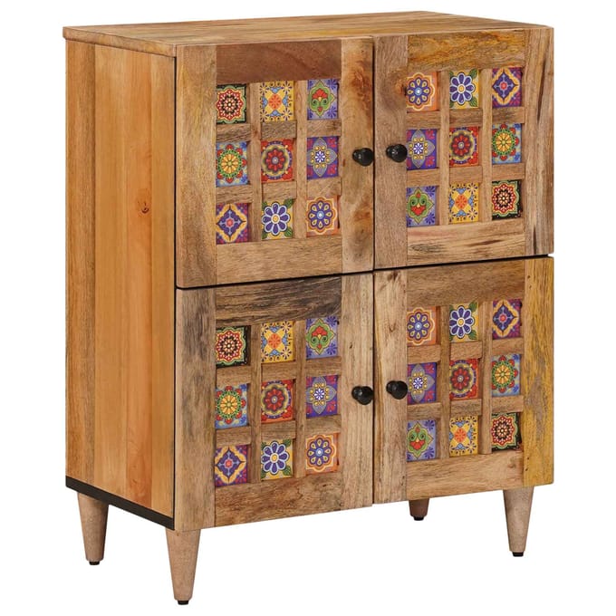 vidaXL - Dressoir - met - opslag - Naturel - 60 - x - 33 - x - 75 - cm - Massief - Mango - Hout