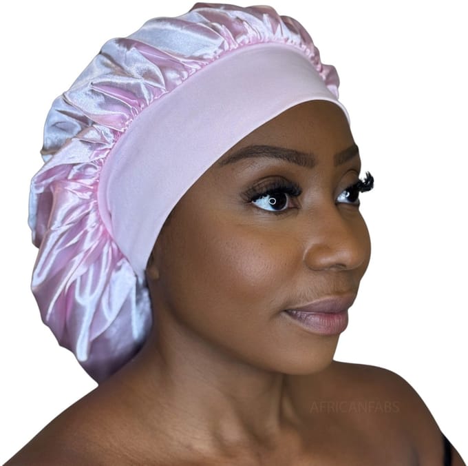 Satijnen Haar Bonnet - Roze met hoofdband (Satijnen Slaapmuts ) – AfricanFabs®