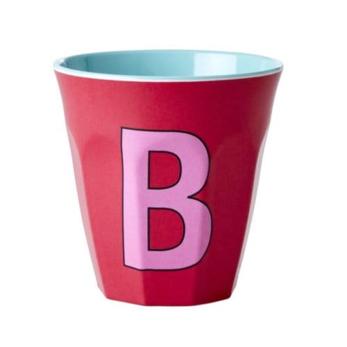 Rice melamine beker medium letter b red kiss