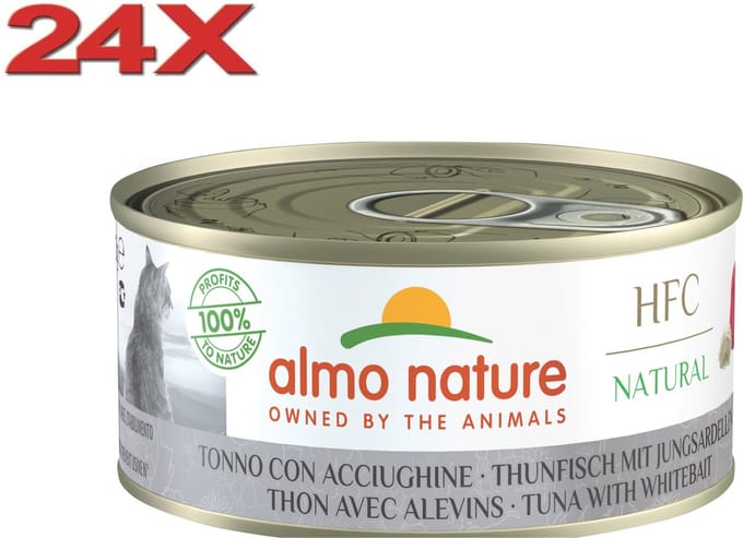 24x Almo Nature HFC - Kattenvoer Natvoer Blik - Natural - Tonijn & Jonge Ansjovis - 150g