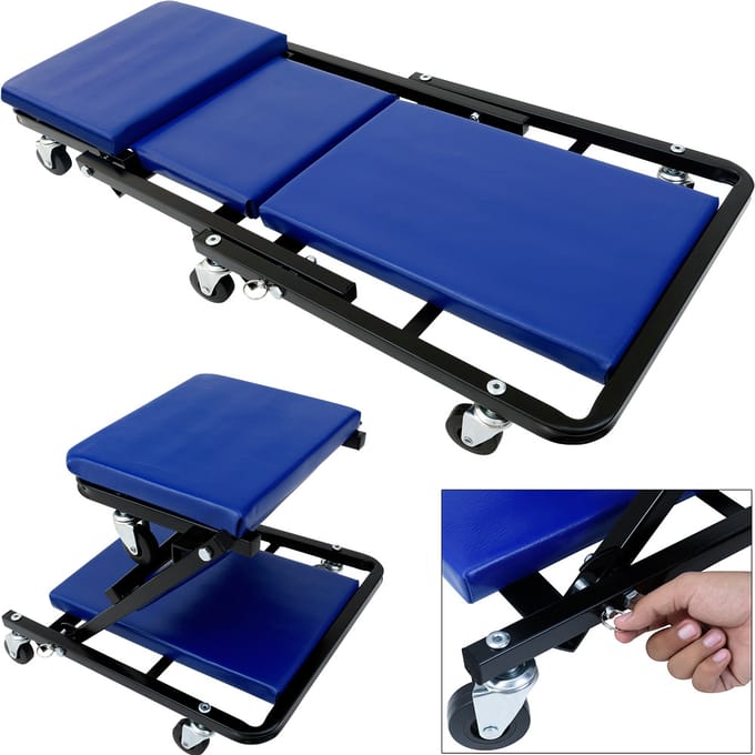 Deuba Monteursbed - Belastbaar 150kg 92x44x12cm Krukje Ligkar - Blauw