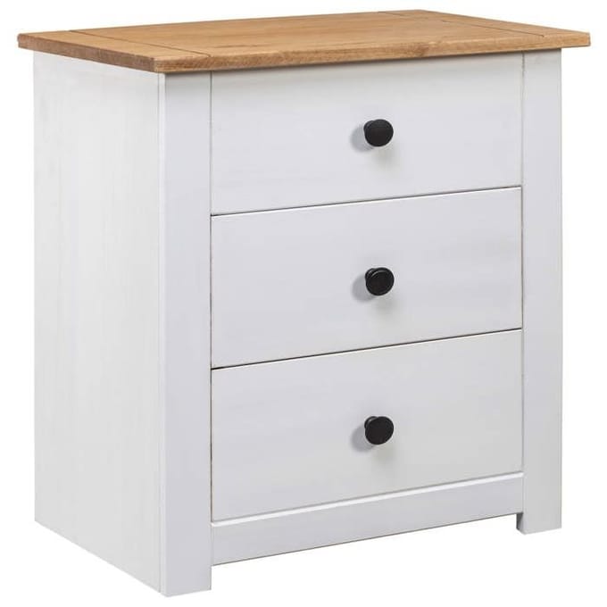 Table de chevet - Gamme Panama - Bois de pin massif - 3 tiroirs - Blanc wit
