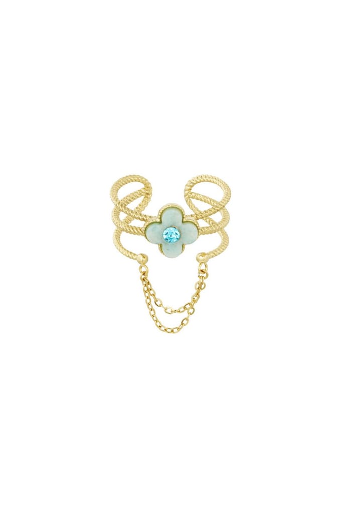 Bijoutheek Ring (Sieraad) klaver with chain Groen