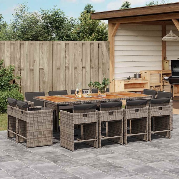 vidaXL - 13-delige - Tuinset - met - kussens - poly - rattan - grijs