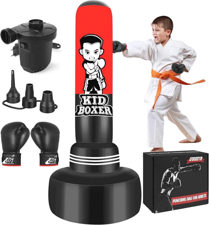 Opblaasbare Bokszak Set voor Kinderen - Compleet met Handschoenen en Pomp