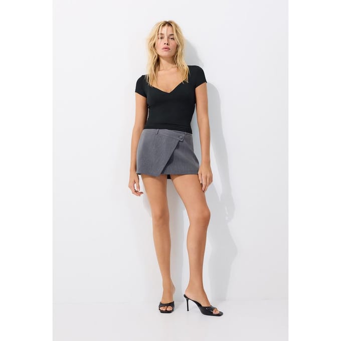 Stradivarius T-shirt met V-hals van polyamide  Zwart XS
