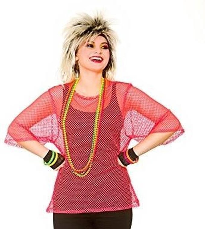 Visnet t-shirt 80-jaren neon roze