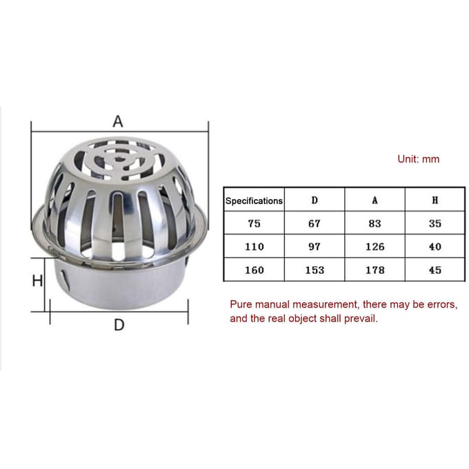 Siphon de sol rond en acier inoxydable pour une utilisation domestique, salle de bain, extérieure, cour, balcon(110mm/4in) gray
