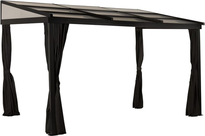 Sojag Budavar - Aluminium Terrasoverkapping 300x367 cm - Composietpanelen met gordijnen en klamboe