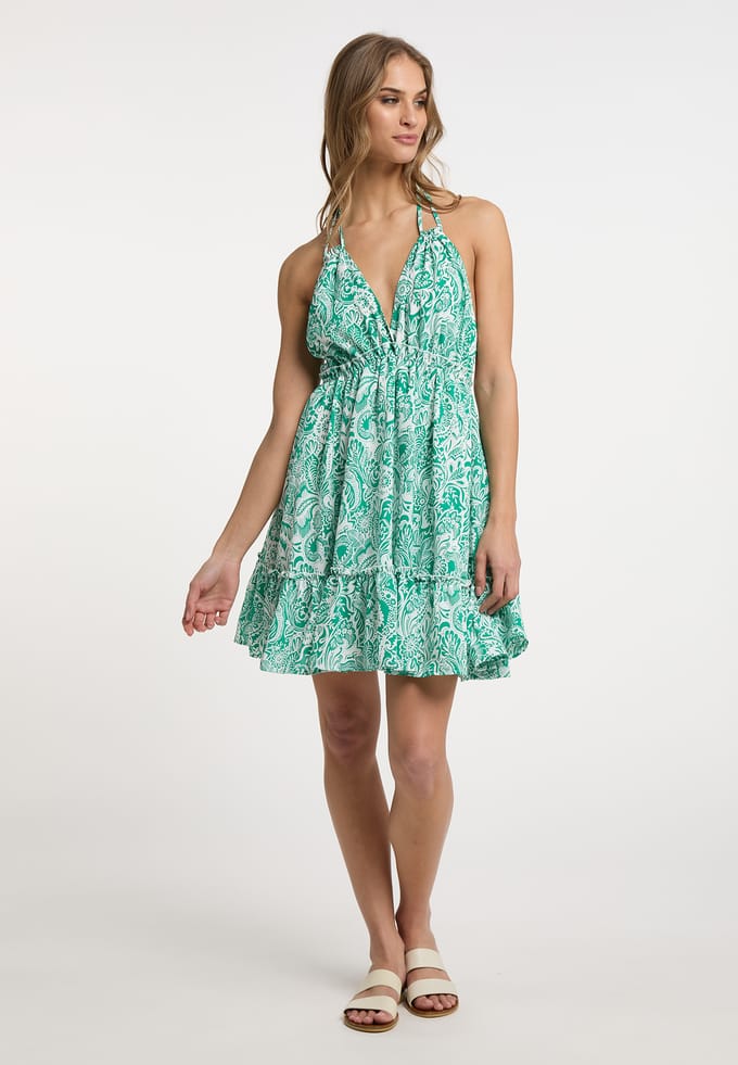 IZIA Zomerjurk Dames Groen Wit