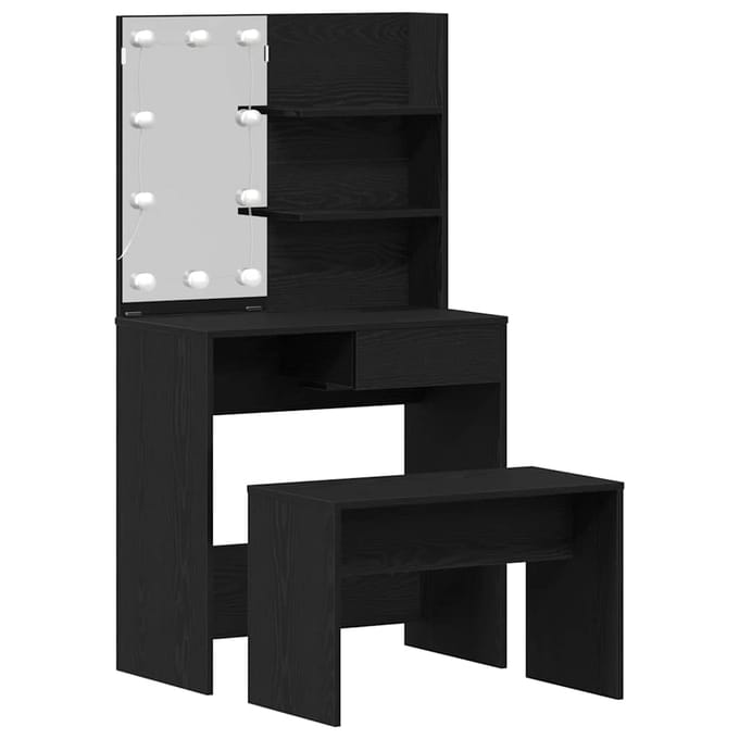 vidaXL - LED - Kaptafel - Set - 2 - st - Zwart - Eiken - 74,5 - x - 40 - x - 141 - cm