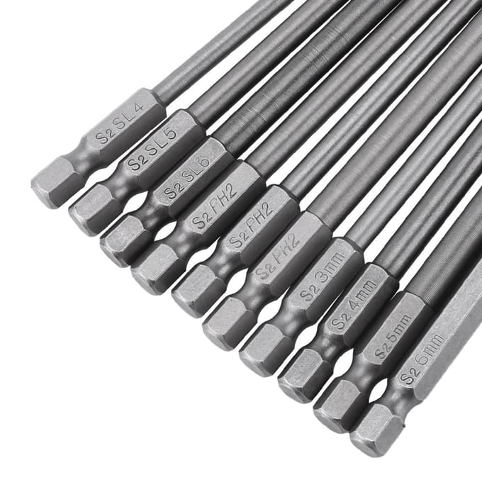 10 pièces 1/4 pouce tige hexagonale 100 mm de long jeu d'embouts de tournevis magnétiques BST (Tête hexagonale fendue et cruciforme)