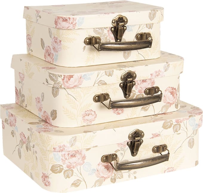 Clayre & Eef Decoratie koffer (set van 3) CC60024 30*21*9/25*18*9/20*16*8 cm - Meerkleurig Karton Opbergkoffer