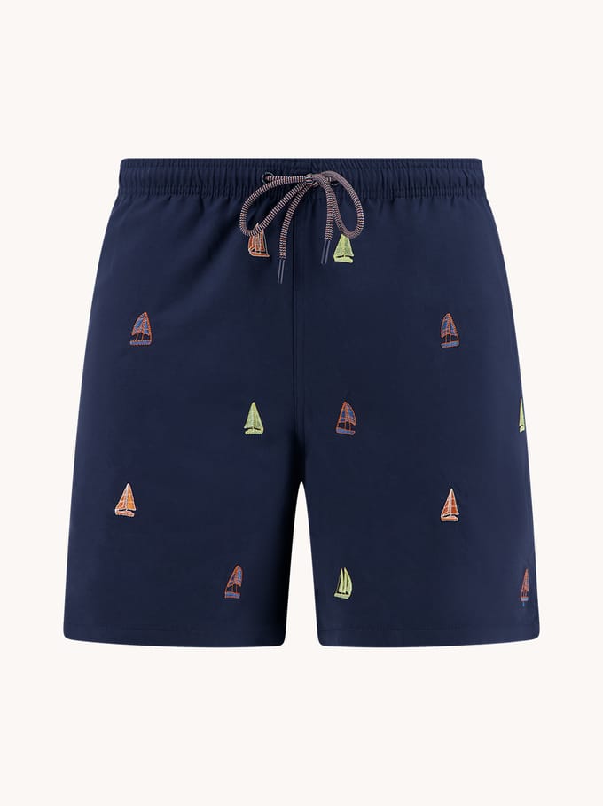 A Fish Named Fred A Fish Named Fred Zwemshort Sailing Boats Embroidery Navy  2XL