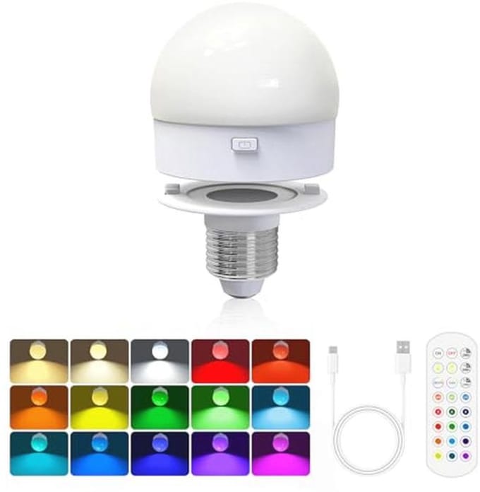 Oplaadbare E26 Gloeilamp met Afstandsbediening en Timer - 3 Kleurtemperaturen en 12 RGB-kleuren