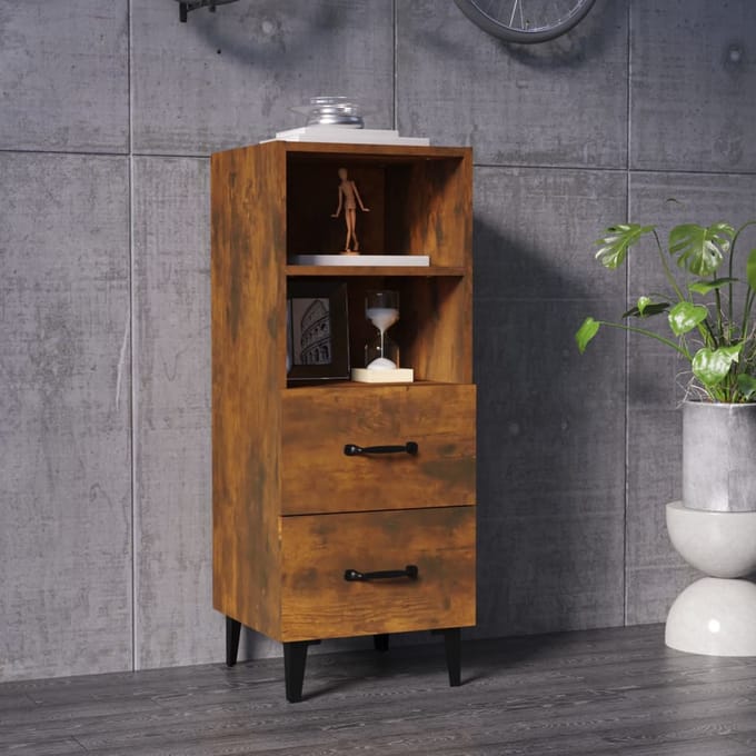 vidaXL - Dressoir - 34,5x34x90 - cm - bewerkt - hout - gerookt - eikenkleurig