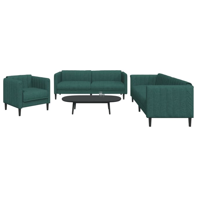 vidaXL - 3-delige - Loungeset - stof - donkergroen