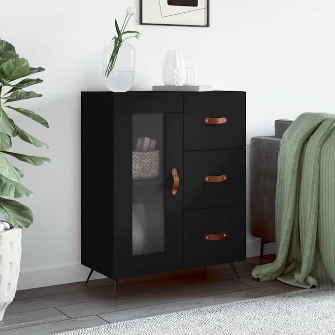 vidaXL - Dressoir - 69,5x34x90 - cm - bewerkt - hout - zwart