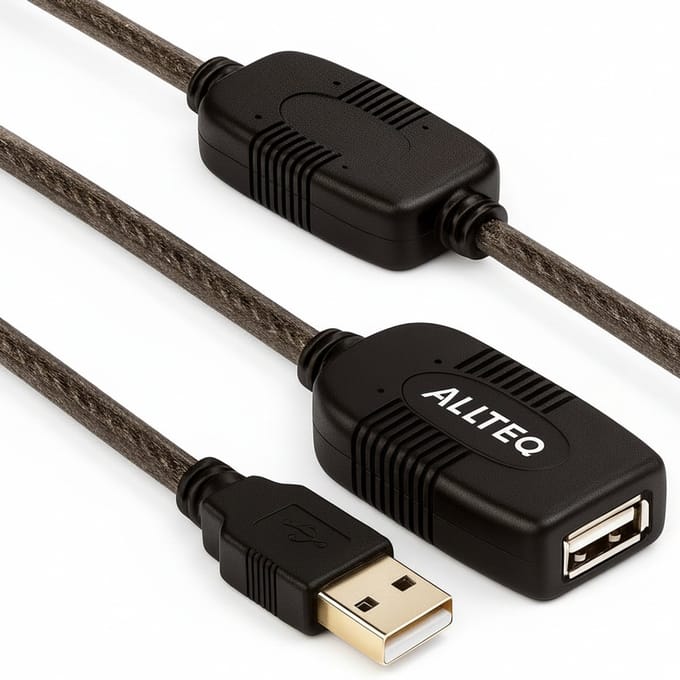 USB verlengkabel - Met versterker - 5 meter - 480 Mb/s - Verguld - Zwart
