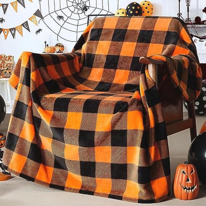 Zachte en warme fleece plaid deken in oranje