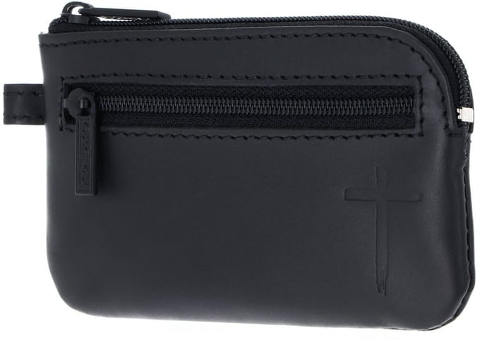 oxmox Leren sleutelgeval Leather Keyholder Freedom Cross Embossed Black zwart
