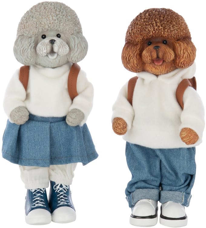 J-Line figuur Poedel Kleed + Tas - polyresin - mix - small - 2 stuks