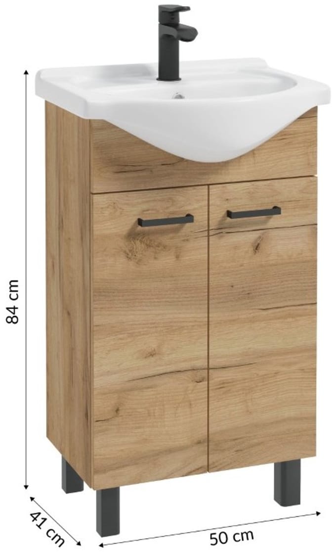 Deftrans Mea - Staande Badkamerkast met Wastafel - 50 cm - Dauw Craft - Compact en Functioneel