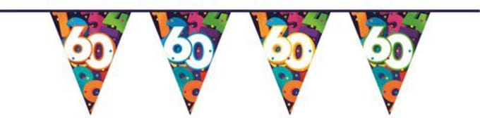 Haza Vlaggetjes - 60 jaar - leeftijd verjaardag jubileum - plastic - bont - enkelzijdig - 10 meter totale lengte