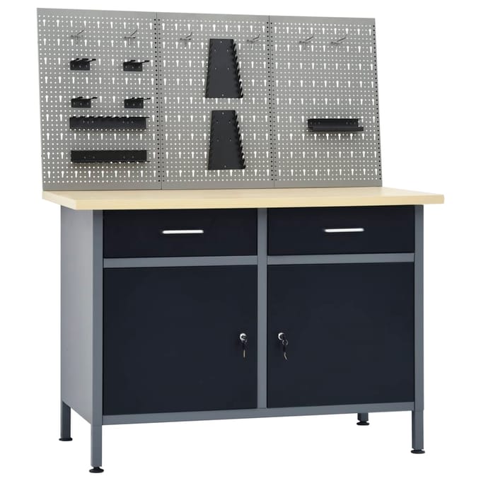 vidaXL - Werkbank - met - 3 - wandpanelen