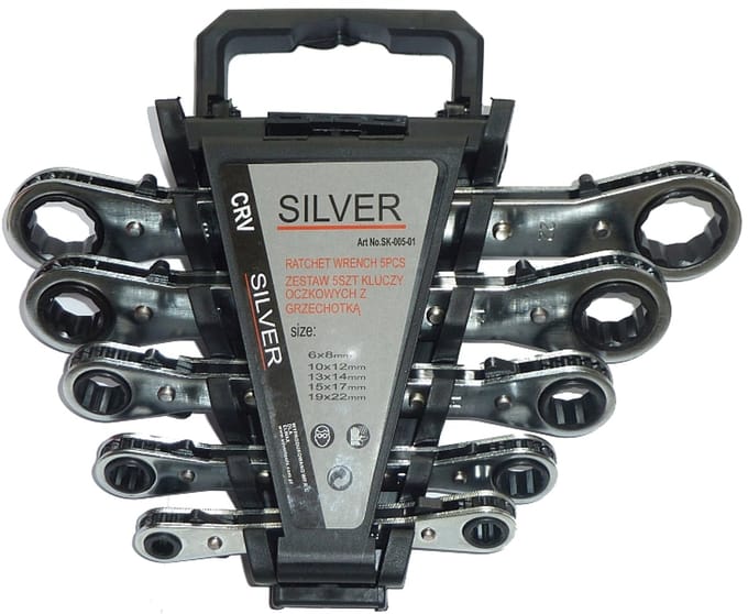 Silver - Zeskant Ratelsleutels Set - 5 Delig - 6-22mm - Staal CrV
