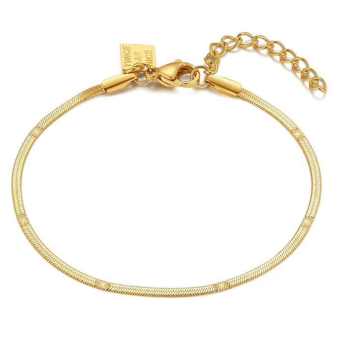 Twice As Nice Armband in goudkleurig edelstaal, platte slangketting 16cm+3cm