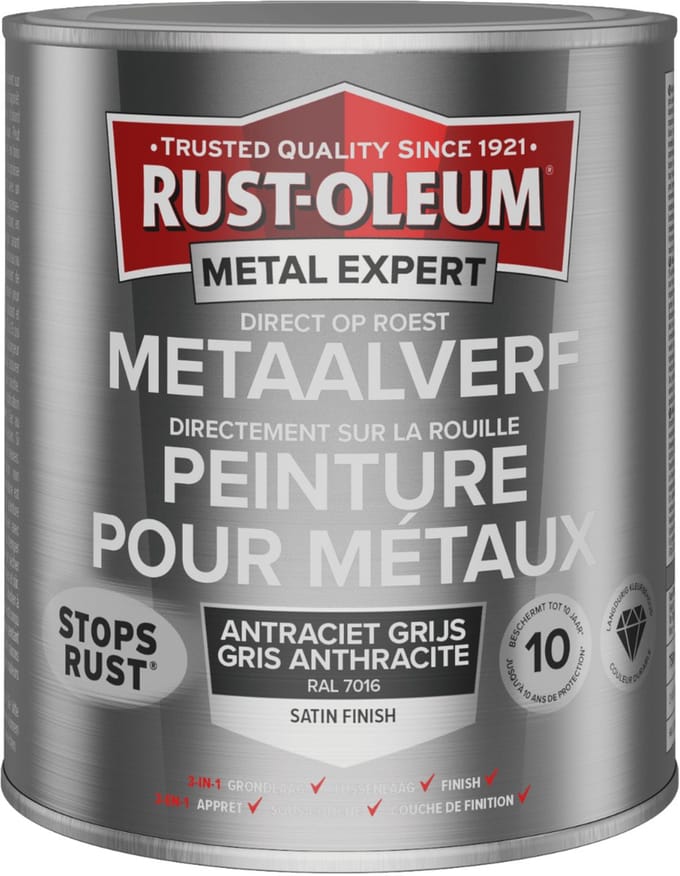 Rust-Oleum Metal Expert Direct Op Roest Metaal Verf Zijdeglans 750ml - RAL 7016