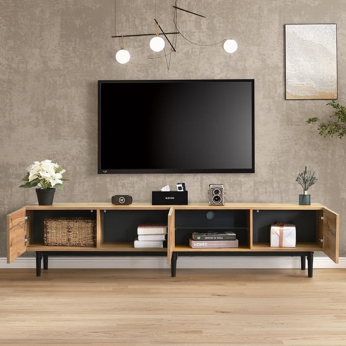 KOMHTOM Tv meubel Modern met houtnerf variabele LED-verlichting