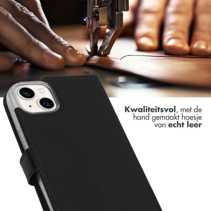 Selencia Hoesje - Geschikt voor Apple iPhone 14 Plus - Echt Lederen Bookcase - Zwart