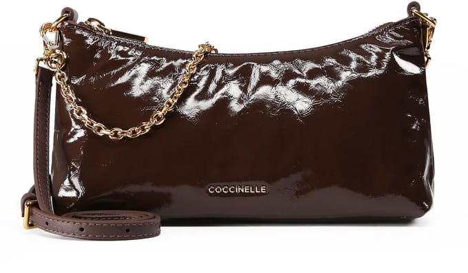 COCCINELLE Leren schoudertas Aura Mini Bag Grained Leather Brunette / Brunet bruine