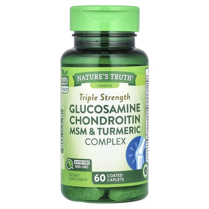 Nature's Truth, Glucosamine Chondroitine MSM en Kurkuma Complex, Drievoudige Sterkte, 60 Omhulde Tabletten
