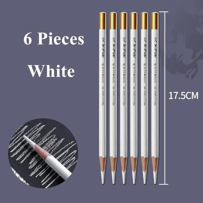 6 Stuks Professionele Schets Houtskoolpotlood Zwart/Wit 4mm Stift Hoge Glans Teken Schetspotlood voor Kunstbenodigdheden SOFT white
