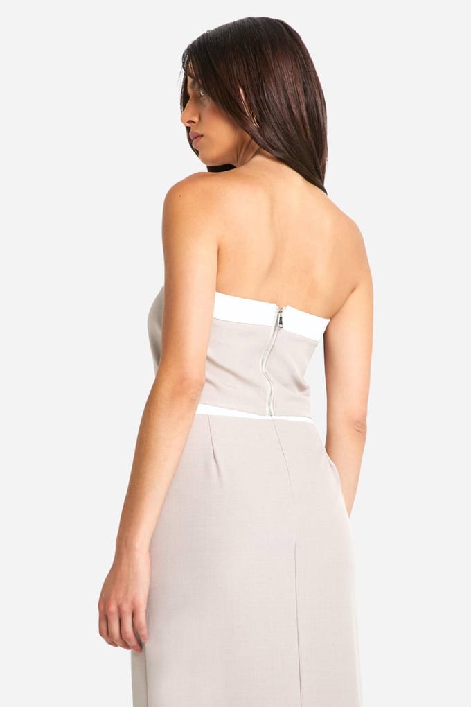 boohoo Dames Textuur Linnen Look Contrast Aansluitend Bandeau | Taupe | Maat: 12