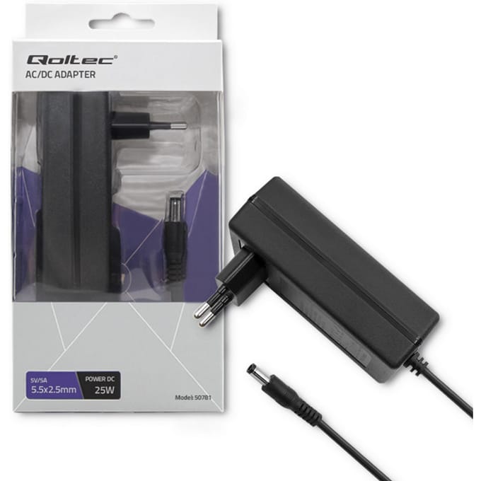 Qoltec 25W plug-in voeding |   5V |   5A |   5.5*2.5
