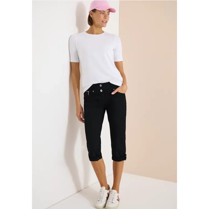 3/4 Mid Waist Slim Legs broek met omslag