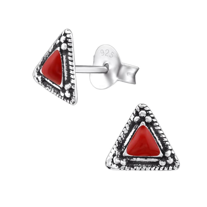 Amanto Oorbellen Fraukje Red - 925 Zilver E-Coating - Driehoek - ∅7mm