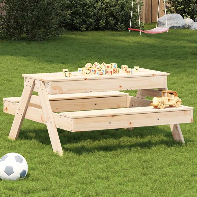 vidaXL - Picknicktafel - met - zandbak - voor - kinderen - massief - grenenhout