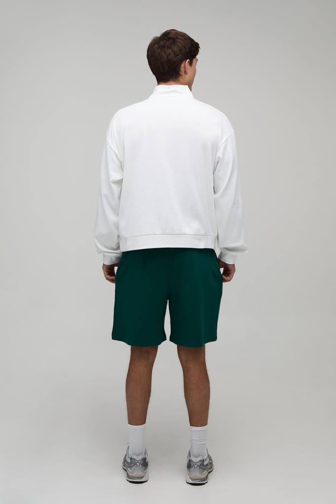 Oversized Boxy Quarter Zip Funnel Neck Loopback Sweatshirt And Short Set | Forest | Size Medium