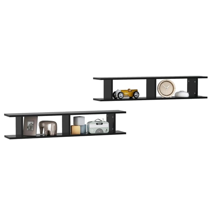 vidaXL - Wandschappen - 2 - st - 105x18x20 - cm - bewerkt - hout - zwart