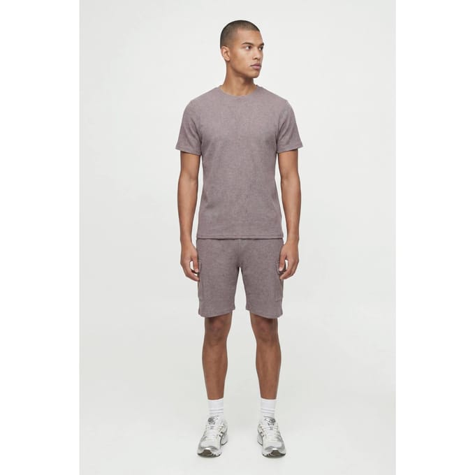 Slim Waffle T-Shirt & Cargo Short Set | Taupe | Size Medium