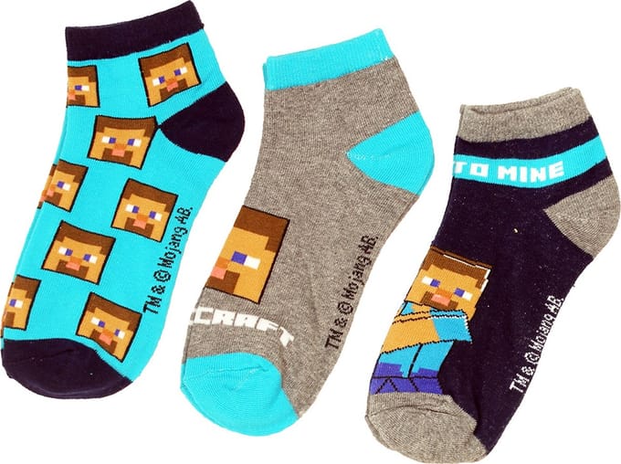 Minecraft Steve Head 3 Pack Sokken