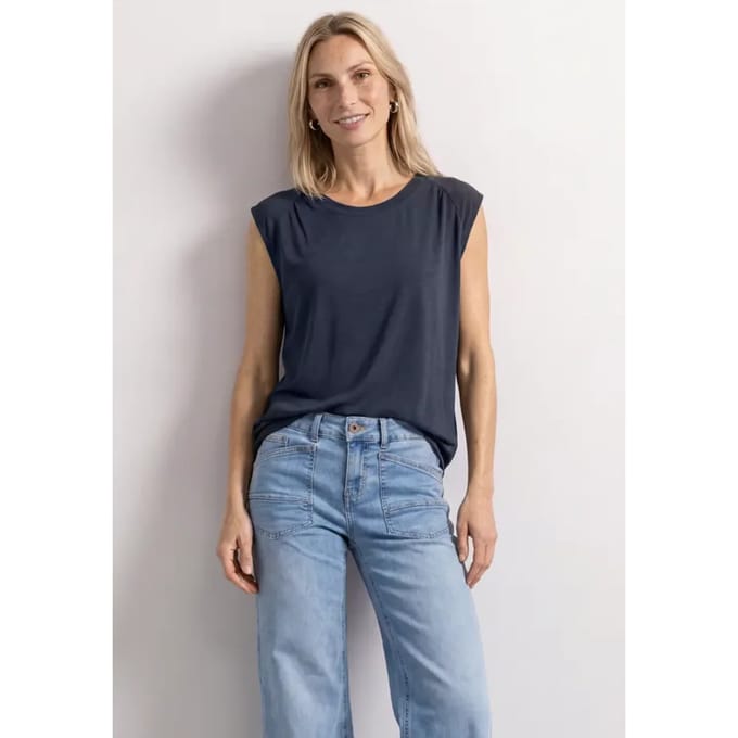 Shirt met afhangende schouders en elastische zoom