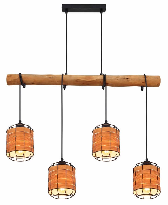 Globo - hanglamp - Elmar - naturel - metaal - grote eettafellamp - E27 - 15665-4H1
